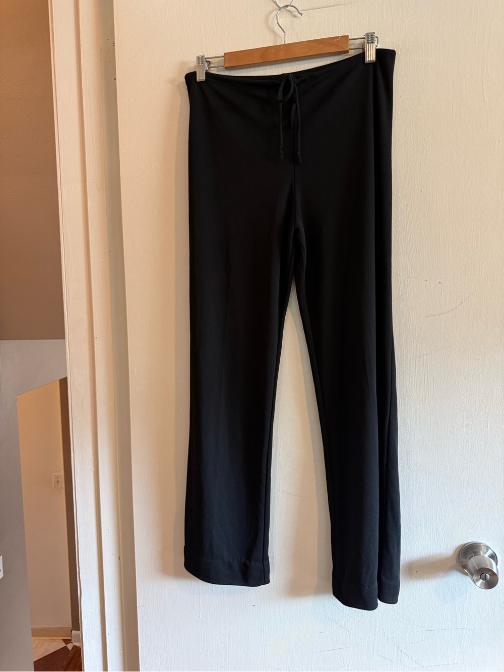 French connection black sheer wide leg drawstring stretchy casual pants